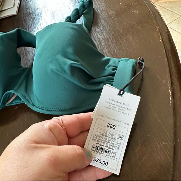 Shade&Shore Womens Lightly Lined Twisted One Shoulder Keyhole Bikini Top 32B NWT - Picture 3 of 5